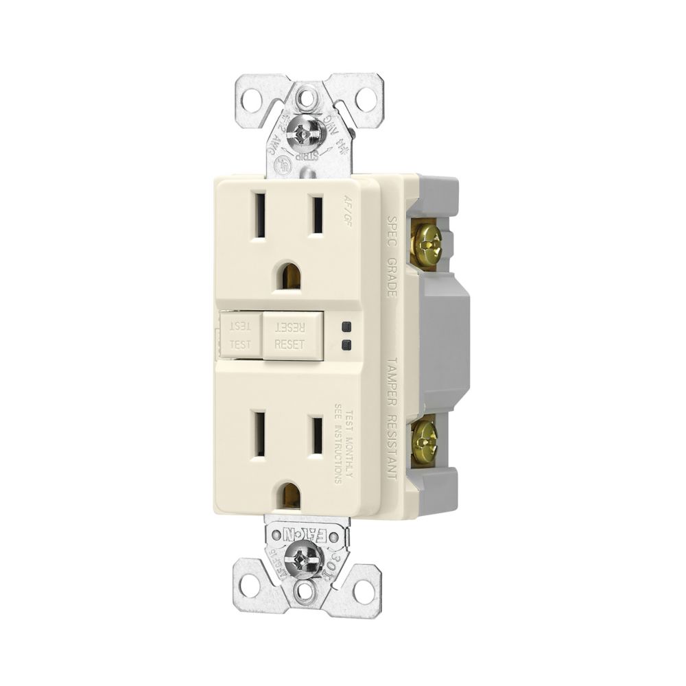 Eaton TRAFGF15LA AF, Arc Fault/GF, Ground Fault Dual -Purpose, Duplex Receptacle with wallplate 15A 125V LA
