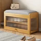 thumbnail image 2 of Zapatero de madera maciza con respaldo de asiento acolchado, taburete largo con espacio de almacenamiento oculto, banco de entrada con zapatero, 2 of 4
