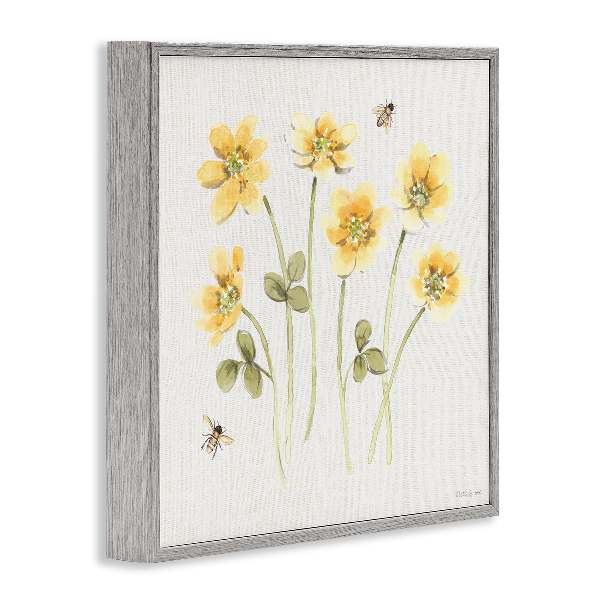 Stupell Industries Sweet Honey Wildflowers Gray Framed Giclee Art, design by Beth Grove