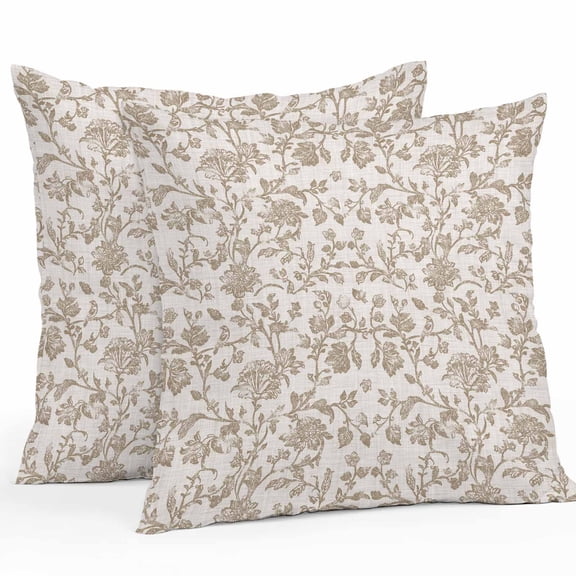 Throw Pillow Covers 26x26 Inch Set of 2, Farmhouse Khaki Waterproof Outdoor Pillow Covers, Vintage Flower Leaf Botanical Plant Decorative Cushion Pillowcases for Couch, Sofa, Bed, Garden, Patio