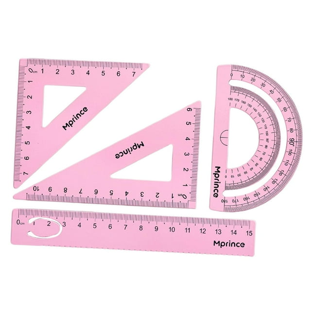 Juego de reglas, regla de aluminio, regla de dibujo, herramienta de medición de transportador , regla matemática geométrica, para ingenieros Rosa claro BLESIY Regla matemática de geometría