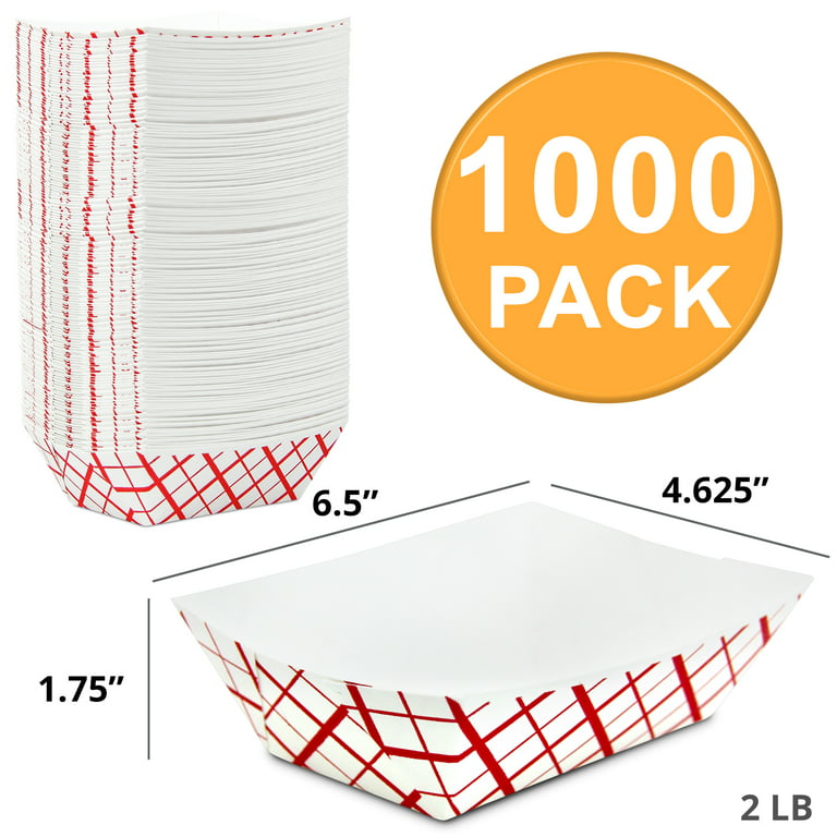 2 lb Heavy Duty Disposable Red Check Paper Food Trays Grease
