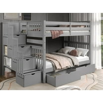 Bedz King Stairway Bunk Beds Full over Full with 4 Drawers in the Steps and 2 Under Bed Drawers, Gray