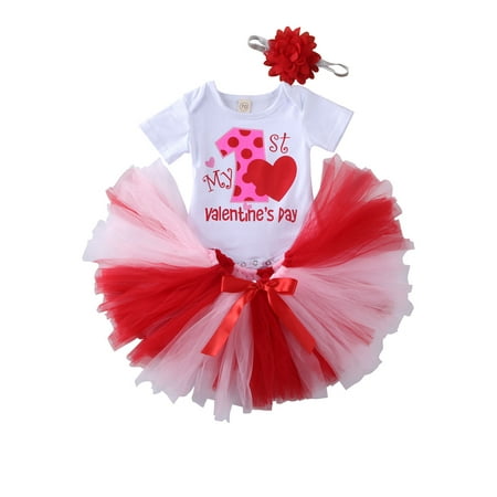 

Imcute Baby Girl My 1st Valentine s Day Clothes Romper Tutu Skirt Headband Set