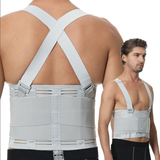 Cinturón de soporte lumbar ajustable NeoTech Care con tirantes, color gris, talla XL