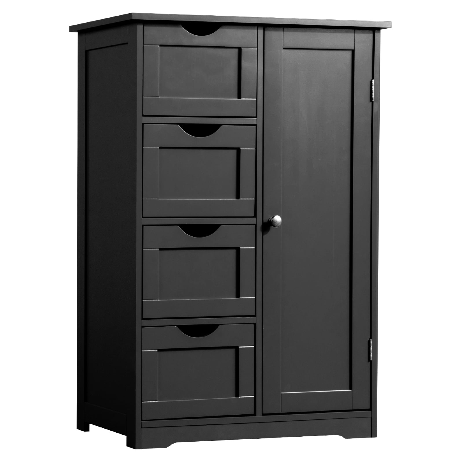 Ktaxon Wooden Bathroom Floor Cabinet, Side Storage Organizer with 4 Drawers, 1 Cupboard & 2-Shelves, Black