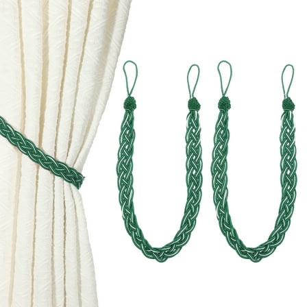 Uxcell 2 Pcs Curtain Tiebacks, 60cm/24 Braided Drapery Holdback Holder Curtain Ties Holdbacks Elegant Window Rope Tie Back, Dark Green