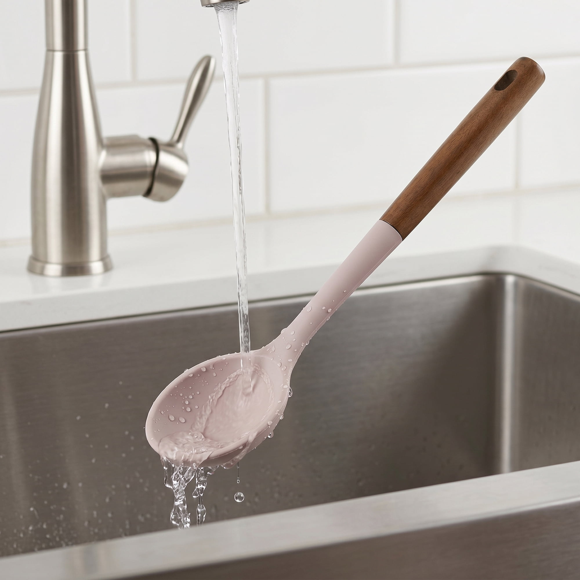 Unique Bargains Silicone Spoon Non Stick Pans Heat Resistant Handle Pink 13.8" x 2.7"