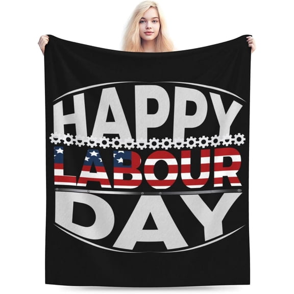 Happy Labour Day Throw Blanket for Couch 40"x30" Super Soft Cozy Flannel Bed Blanket Cute Blankets