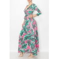 thumbnail image 5 of Bon Rosy, Women's, 3/4 Sleeve V-Neck Printed Maxi Faux Wrap Dress, Fuchsia, M, 5 of 8
