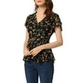 thumbnail image 4 of MODA NOVA Wrap Tops for Juniors Floral Printed V Neck Slit Sleeve Tie Waist Peplum Blouse, 4 of 5