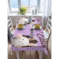 thumbnail image 3 of Purple Easter Rectangle Tablecloth, Spring Cartoon Bunny Colorful Eggs Wood Grain Waterproof & StainResistant Tablecloth, Washable Oil-proof Table Cover for Dining/Party/Wedding/Buffet 60x84 In, 3 of 9