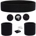 thumbnail image 3 of Conjunto de muñequeras deportivas, conjunto de muñequeras de tela de rizo, muñequeras para hombres y mujeres, banda para la cabeza que absorbe la humedad y el sudor, 3 of 7