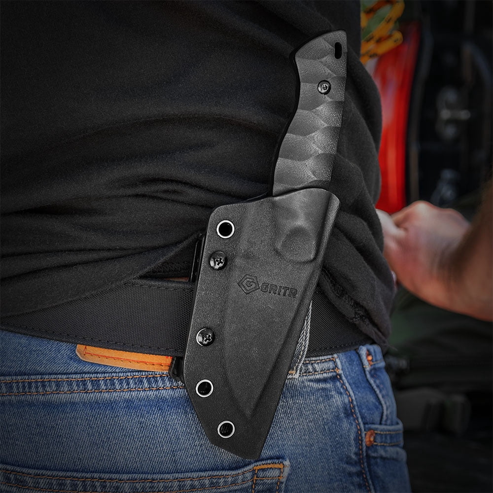 GRITR Scout Hunting EDC Drop Point Fixed Blade Knife w/ Kydex Sheath, BL