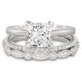 thumbnail image 1 of JeenMata Juego de Anillos de Boda Estilo Princesa de 2 Quilates - Juego de Novia - Juego de Trío de Boda - Anillo de Compromiso - Anillo Art Déco - Anillo de Promesa - Plata Esterlina, 1 of 7