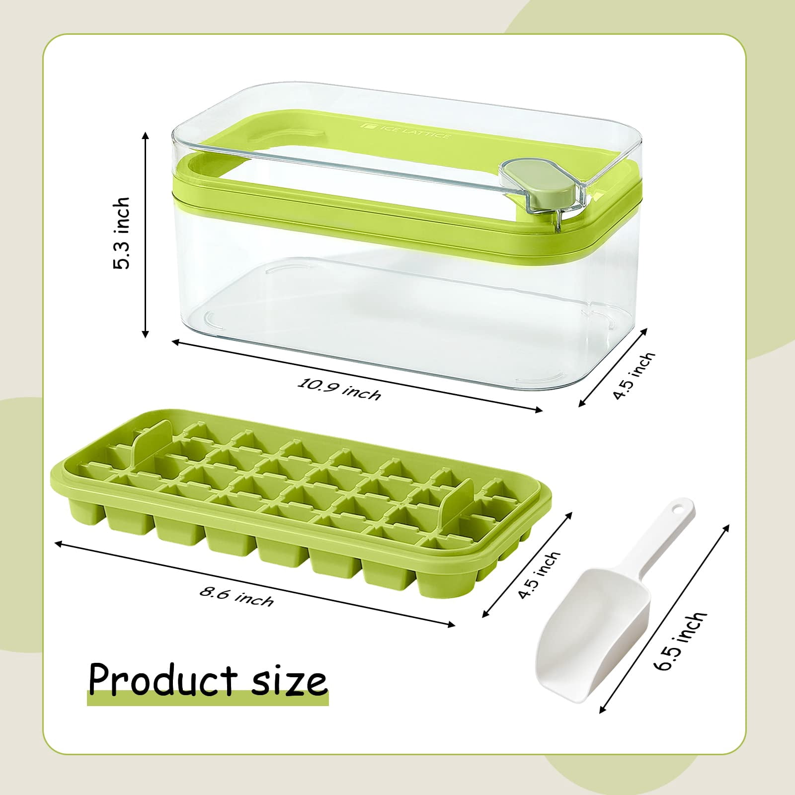Ice Cube Tray With Lid And Bin  2 Pack For Freezer 64 Mold (green)