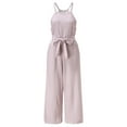 thumbnail image 6 of Baqcunre Women's Sleeveless Striped Romper Casual Club Wide Leg Pant Set,Color Pink,Size S-XL, 6 of 9