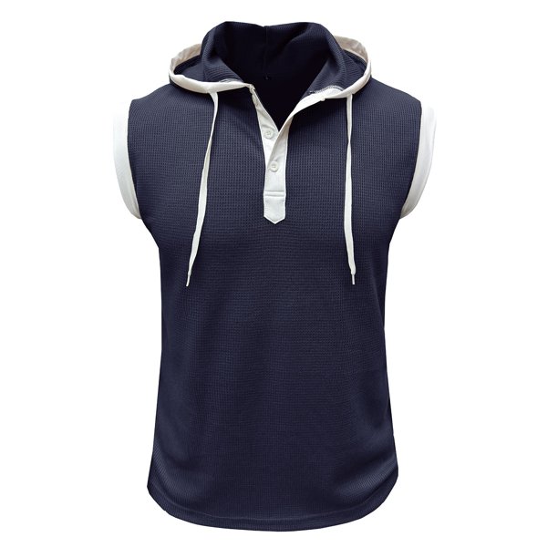 Camiseta sin mangas de entrenamiento para gimnasio para hombre: con capucha, color liso, verano/fitness, material que no se arruga al lavar, talla real, perfecta con pantalones cortos/vaqueros