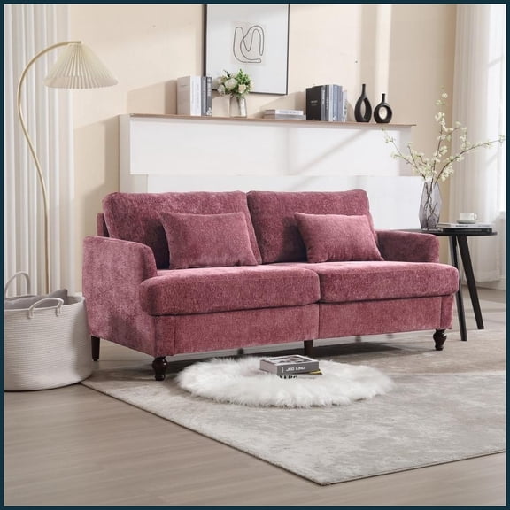 Mid Century Modern Chenille 2-Seat Loveseat Sofa - Solid Wood Frame Upholstered Couch for Living Room Bedroom