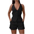 thumbnail image 2 of Bzhegqhd Women's Solid Color Sleeveless Casual Suit Women's Sleeveless V-neck Top/Shirt Set, 2 of 8
