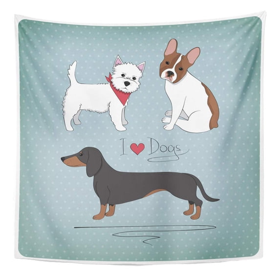 UFAEZU Dachshund Vintage Cute Dogs Highland Scottish Terrier West White Wall Art Hanging Tapestry Home Decor for Living Room Bedroom Dorm 51x60 inch