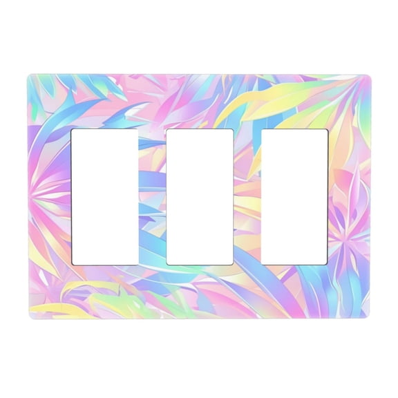 Colorful Tropical Plant Switch Cover Decorative Wall Plate 3-Gang Screwless Standard Size