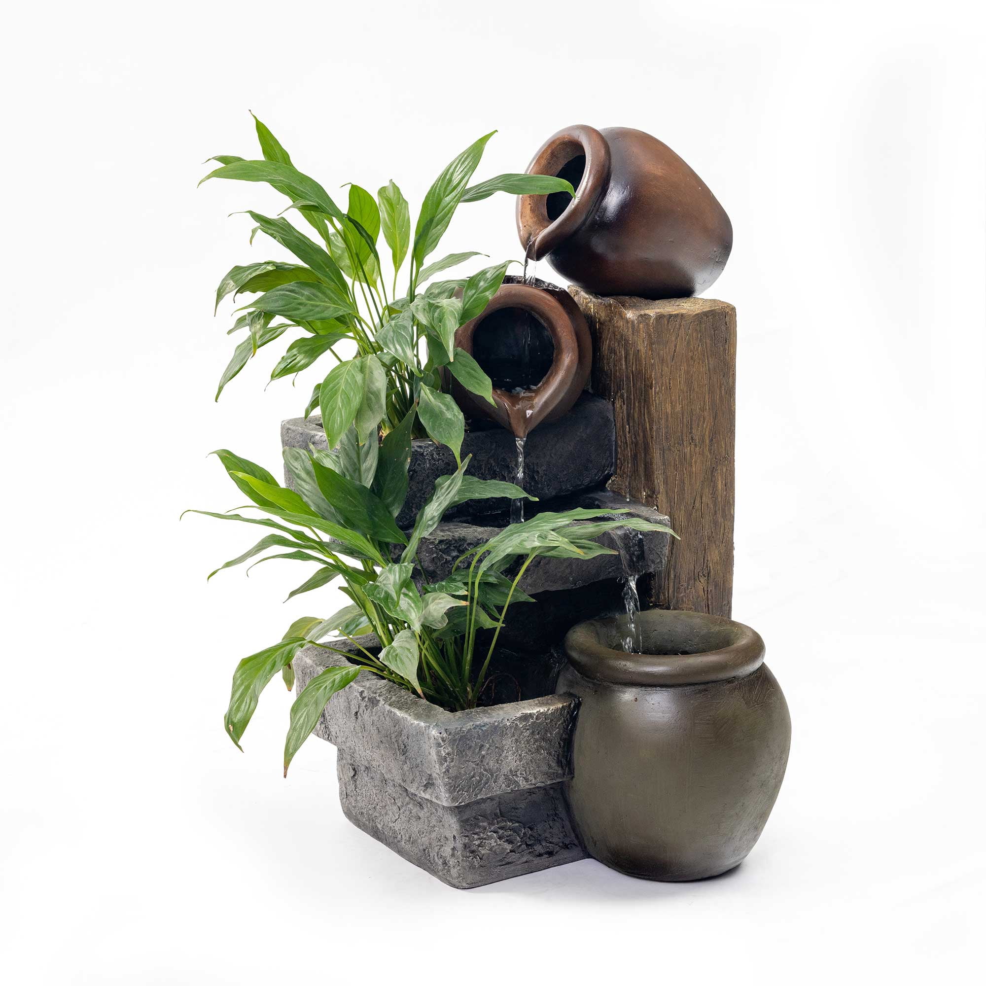 23.62" Outdoor Water Fountain, 4 Tiers Waterfall Fountain with Vintage Clay Pot Design, Indoor/Outdoor Floor Standing Water Feature for Garden, Patio