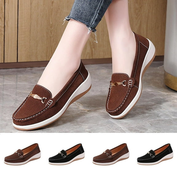 Miluxas Platform Loafers Women with Chain, Round Retro Toe Comfortable Slip On Work Loafers Coffee 8.5(41)