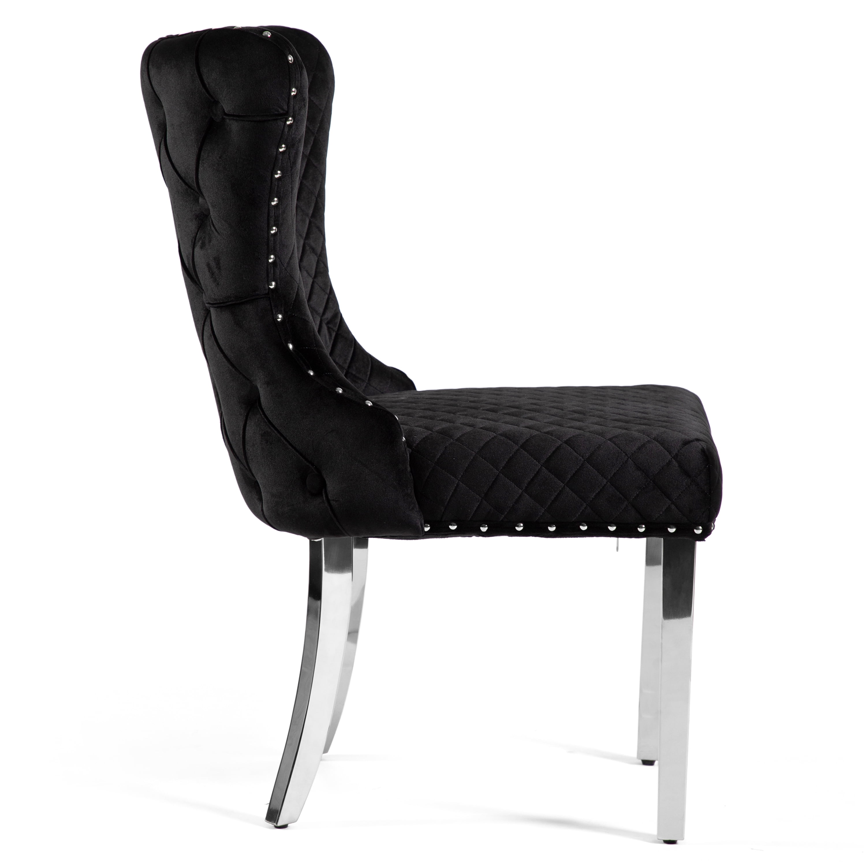 Furniture of America Vera Glam Nailhead Trim Dining Chairs, Black and Chrome (Set of 2)