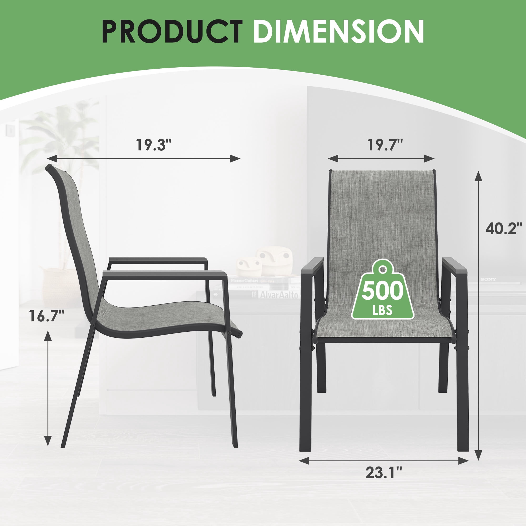 Poteban Patio Chairs Set of 4, Outdoor Dining Chairs High Back with All Weather Breathable Textilene, Metal Frame for Lawn Garden Backyard Deck