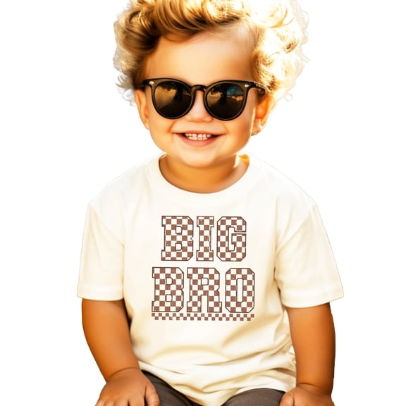 Trendy Big Bro Shirt for Boys Checkered Big Brother Sibling T-Shirt Natural Shirt 2T