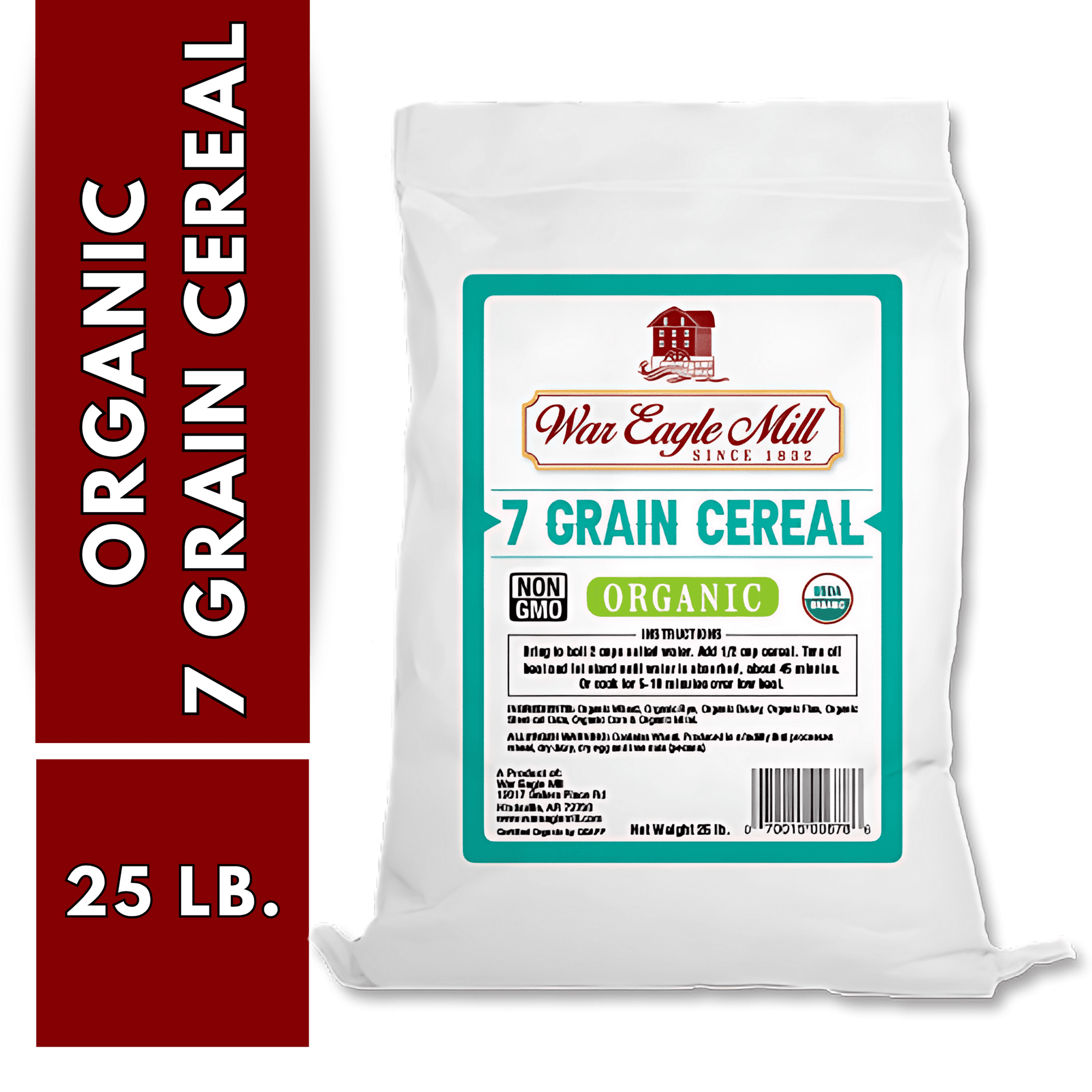 War Eagle Mill 7 Grain Organic Cereal, Whole Grain Breakfast Blend, 25 lb Bag