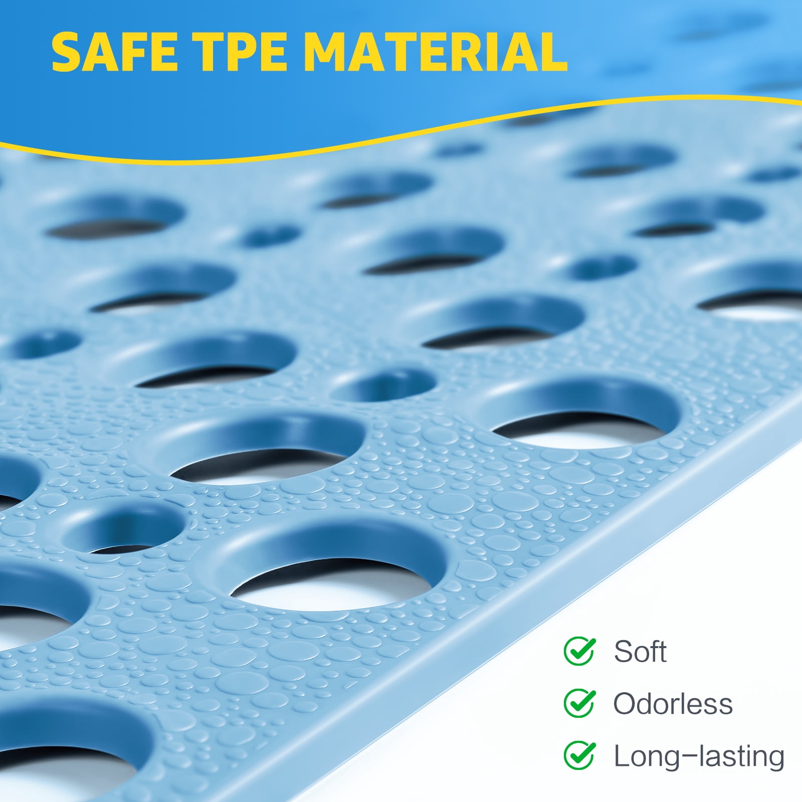 OTHWAY Large Shower Mat, 47x32 TPE Anti Slip Shower Mat, Heavy Bath Mats for Shower with Drain Holes Suction Cups, Shower Stall Mat for Bathroom, No Odor Shower Grip Mat for Elderly (Light Blue)