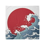 Ambesonne Unisex Bandana, Japanese Wave Red Sun Tsunami, Red Blue