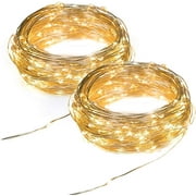 2Pcs Waterproof Indoor Outdoor Battery Operated Copper Wire String Lights with Timer Starry Fairy 6.6ft Rope with 20 Mini Warm White LEDs Patio Garden Wedding Party Christmas Tree Decoration