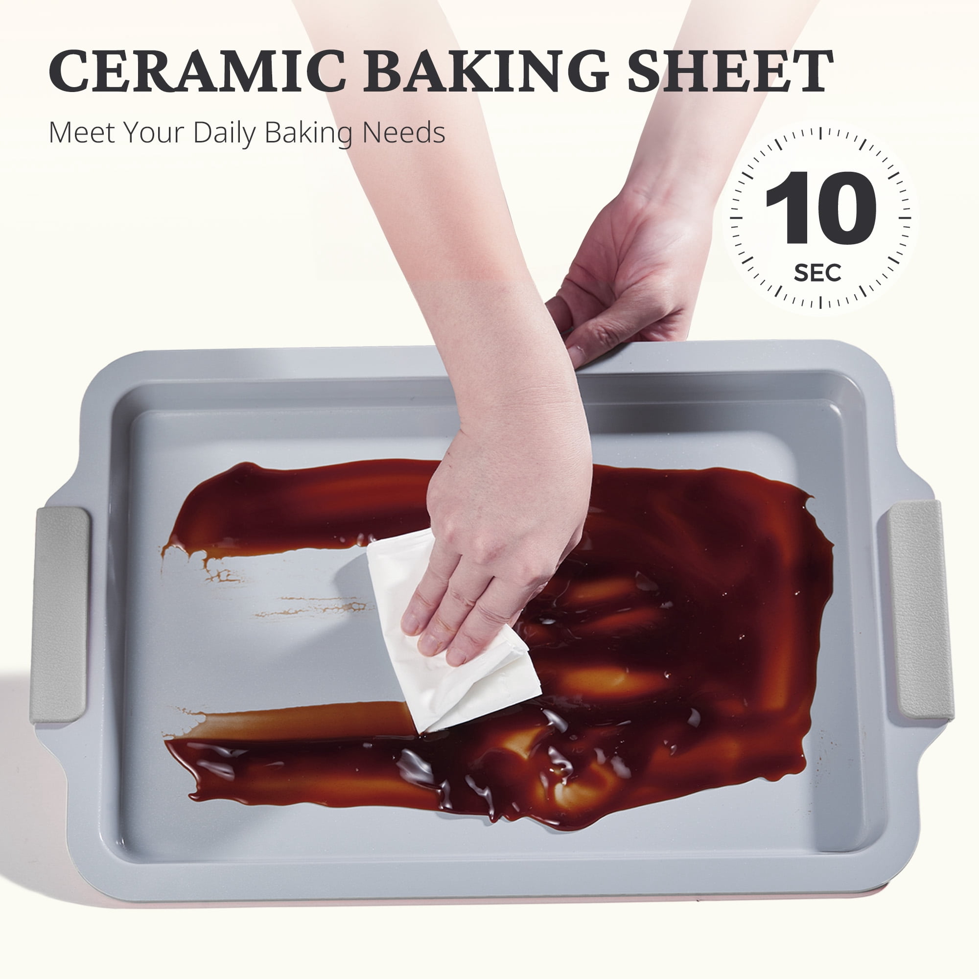 HONGBAKE Non Toxic Ceramic Cookie Sheets for Baking, 3-piece Non Stick Baking Sheet Pans for Oven, Heavy Duty Aluminized Steel Baking Pans Set with Silicone Handles -Gray