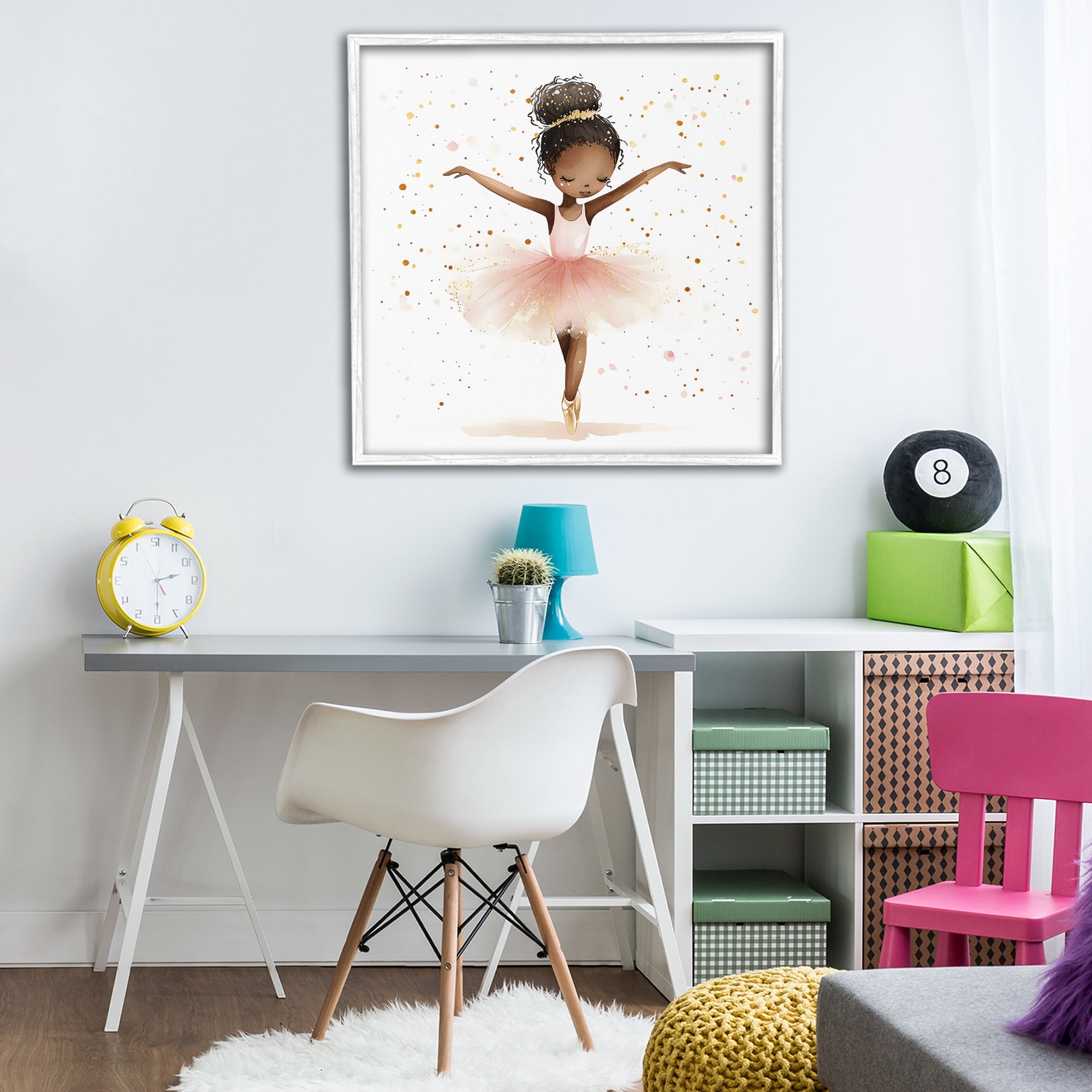 Stupell Industries Pink Ballerina Girl with Gold White Framed Giclee Art, design by Creative Studio