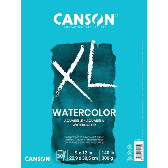 Canson XL Series Watercolor Textured Paper Pad for Paint, Pencil, Ink, Charcoal, Pastel, and Acrylic, Fold Over, 140 Pound,, 9â x 12â, 2 Pack, Fold Over Cover, 30 Sheets