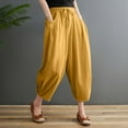 thumbnail image 2 of Sngxgn Woman Pants Women Casual Pants Solid Drawstring Elastic Waist Long Straight Pants(Yellow,L), 2 of 4