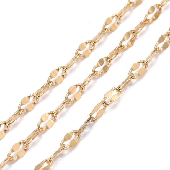 10ms PVD Vacuum Plating 304 Stainless Steel Dapped Chains Link Chains Soldered with Spool Golden 3x1.5x0.2mm