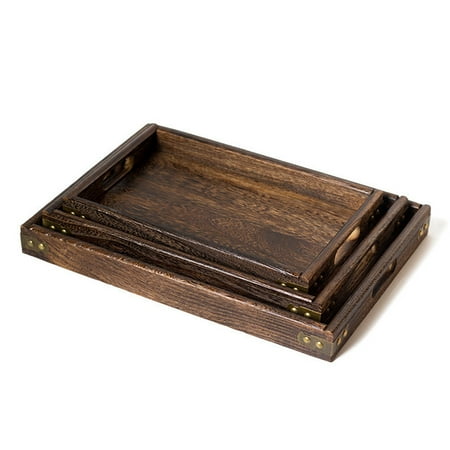 

Service Tray with Handles Serve Coffee Tea Cocktails Appetizers Rectangle Wood Breakfast Bed Tray