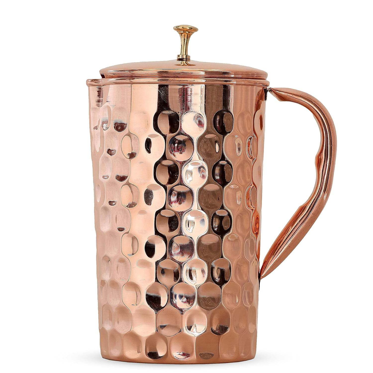 100% Pure Copper Diamond Cut Design 2 Liter Jug Pitcher with Brass Knob, 2 Dimond Copper Tumbler, Medium, Bronze