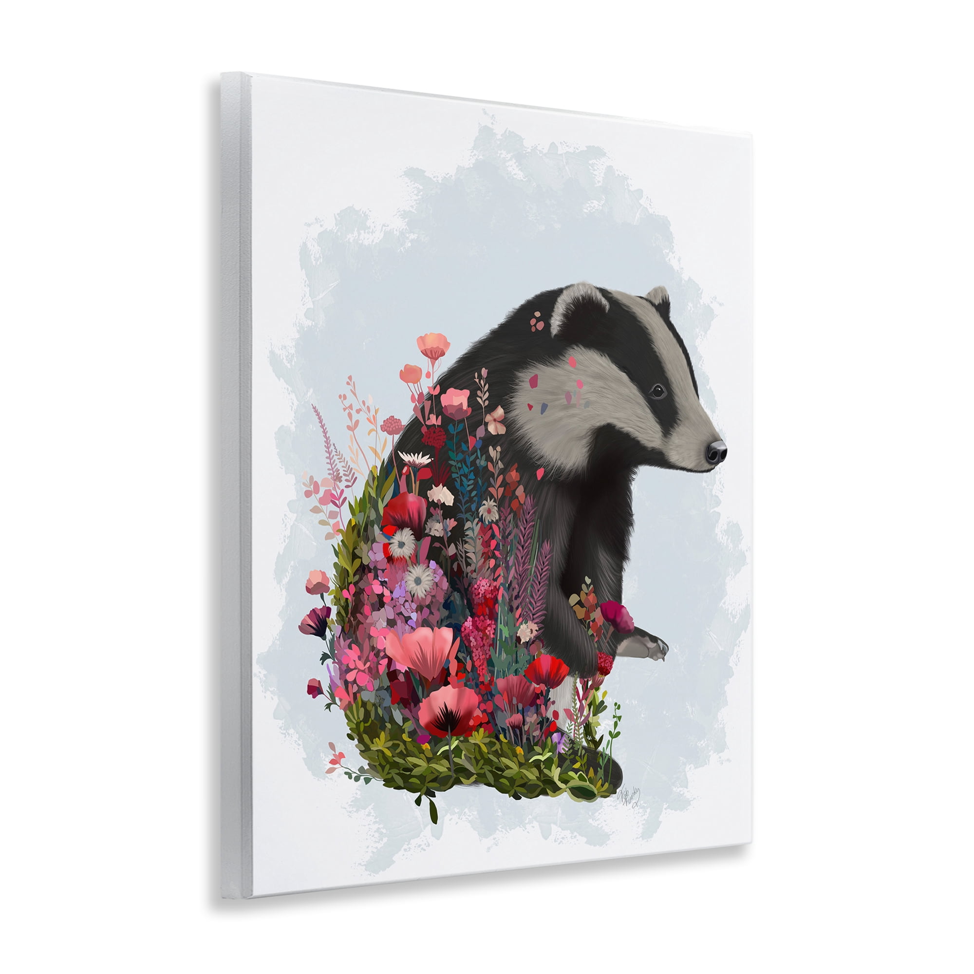 Stupell Industries Badger with Garden Blooms Botanical & Floral Painting Unframed Art Print Wall Art, 11 x 14