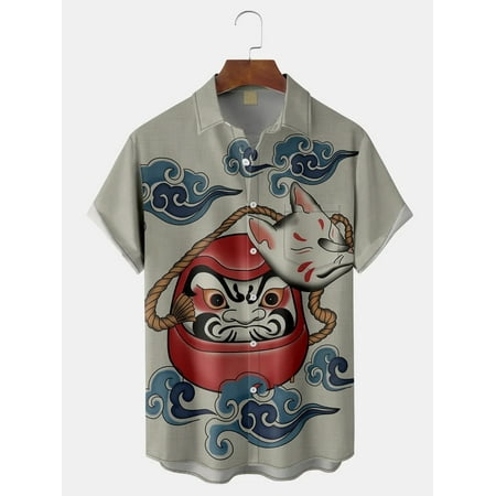 

MLFU Anime Unisex Button Up Shirts Short Sleeve Graphic Breast Pocket Shirts Breathable Bowling Shirts Regular & Big Man Sizes