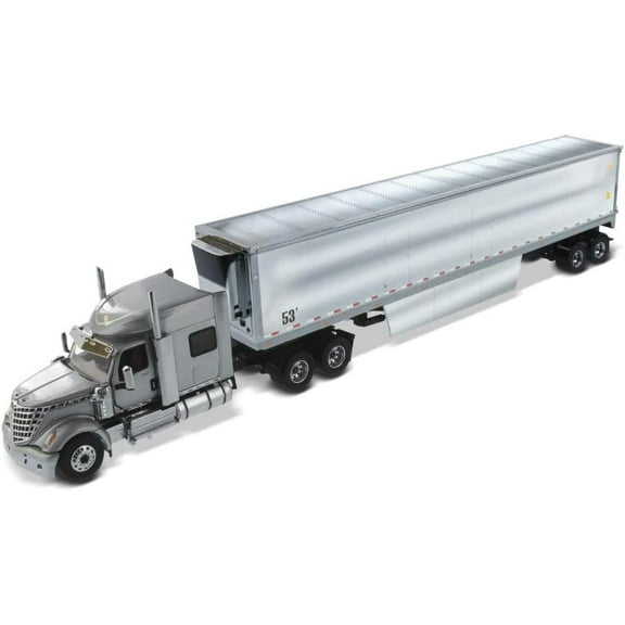 Diecast Masters International Lonestar SSFFA Tandem with 72' Sleeper and 53' Chromed Refer Trailer | 1:50 Lone Star Scale Model Semi Trucks | Gray Diecast Model by Diecast Masters 71043