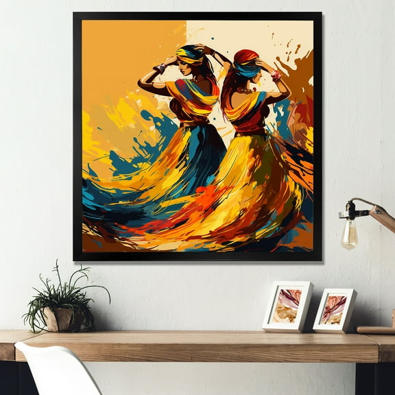 Designart "Punjabi Bhangra Indian Art" People Framed Wall Art Decor - Global Yellow Indian Art Entryway Framed Wall Art Print