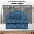thumbnail image 4 of Lux Decor Full 6 Piece Bed Sheet Set - Paisley Printed Microfiber Sheets, Ultra Soft, Deep Pocket, Wrinkle-Free, Breathable, OEKO-TEX Certified - Full, Navy Blue, 4 of 10