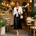 thumbnail image 6 of Vinsonshop Women's 2026 Summer Lightweight Short Bolero Cardigan Shrug Sheer Tie Front Top 3/4 Sleeve Jacket for Dress White XL, 6 of 7