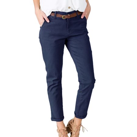 - Women Solid Middle Waist Pants Trousers