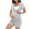 thumbnail image 3 of WBQ Women's Maternity Modal Pajamas Set Nursing PJs for Breastfeeding, Petal Short Sleeve V Neck Breastfeeding Sleepwear Top Shorts with Lace Trim, Plus Size Pregnancy Pjs Set with Pockets, S-3XL, 3 of 8